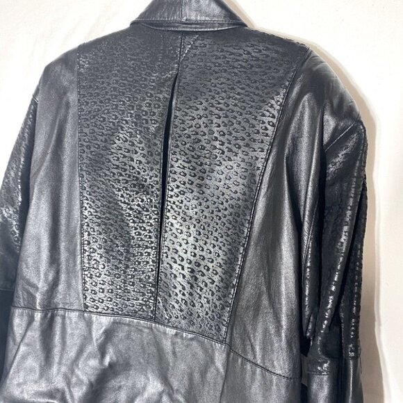 Vintage Oscar Leopold Black Animal Print Oversized 90s Leather Jacket L - Picture 12 of 15